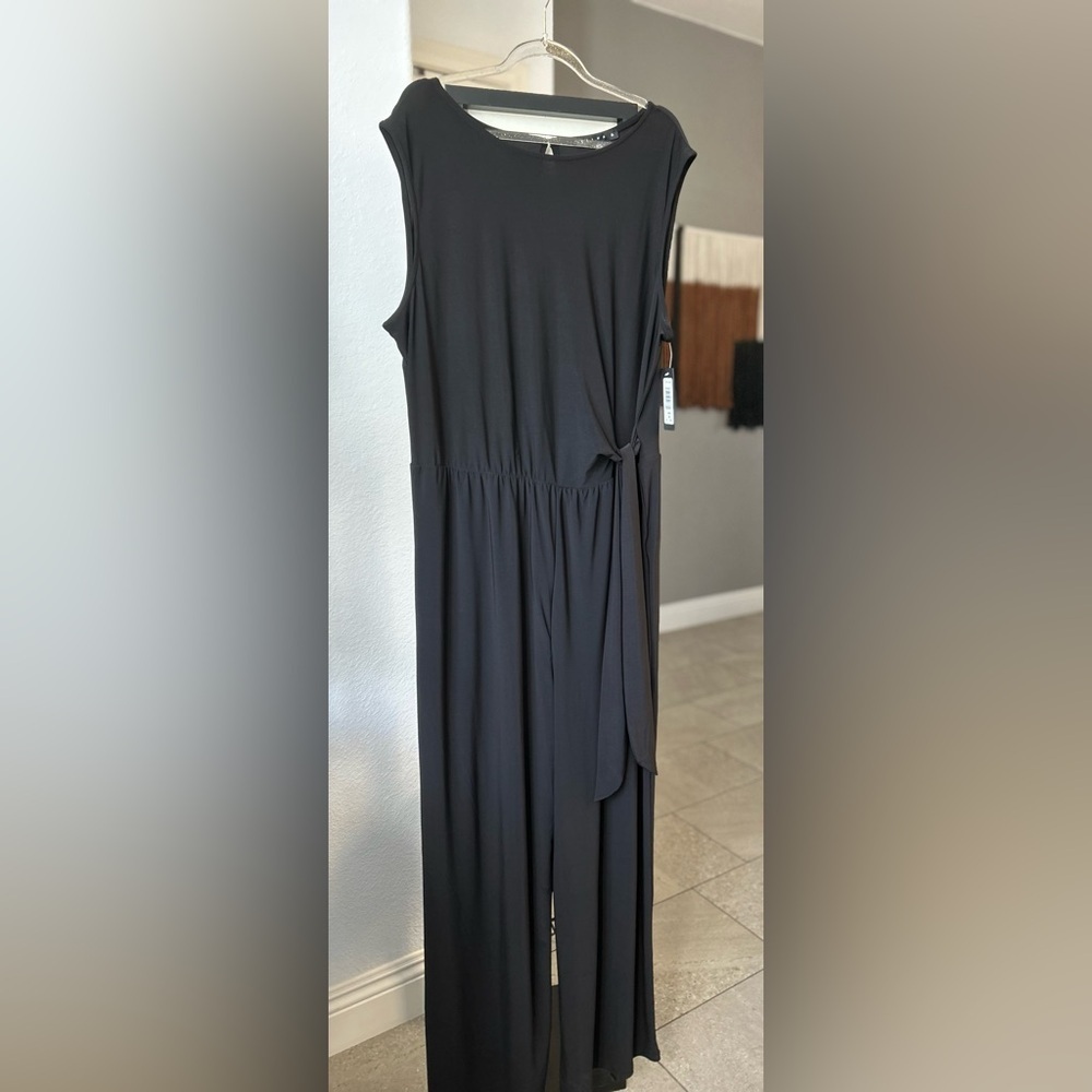 TIANA B Chic Black Sleeveless Jumpsuit Wide Leg Lightweight Side faux wrap tie - Picture 5 of 11
